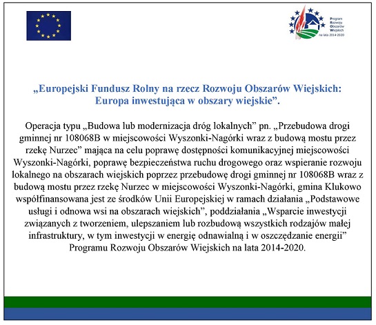 Przebudowa drogi gminnej w miejscowości Wyszonki-Nagórki wraz z budową mostu przez rzekę Nurzec - zakończona