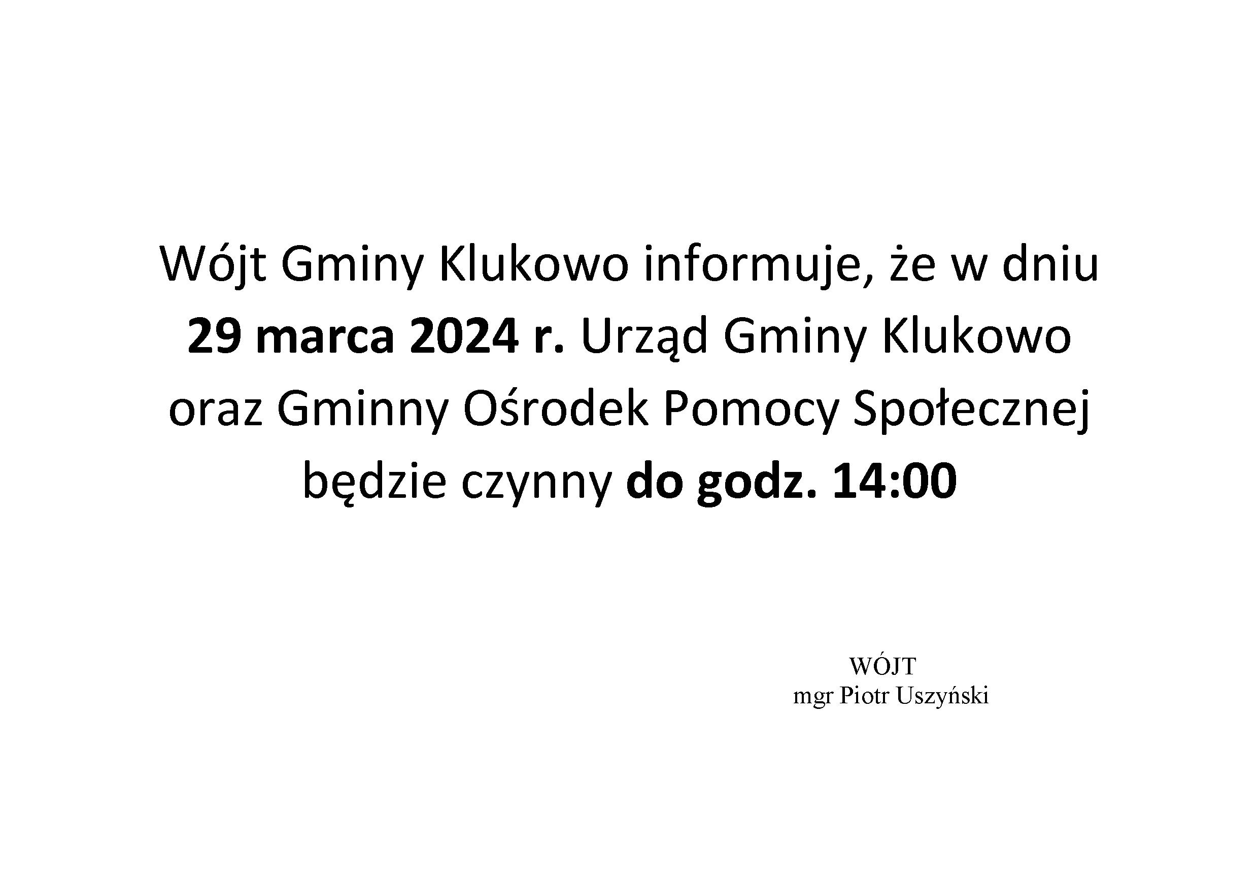 Ogłoszenie o skróconym dniu pracy