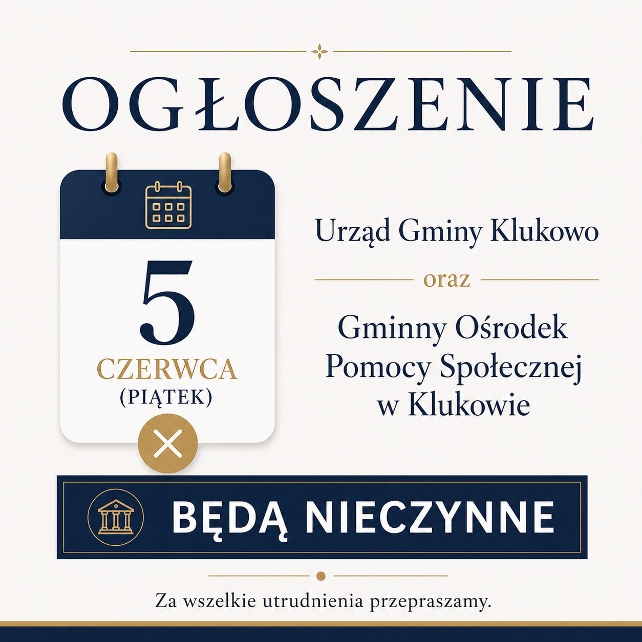 Komunikat o pracy Urzędu i GOPS
