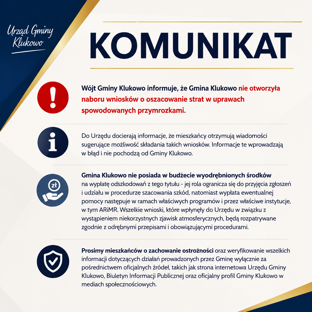 Komunikat dla mieszkańców i rolników – informacje dotyczące strat w uprawach po przymrozkach