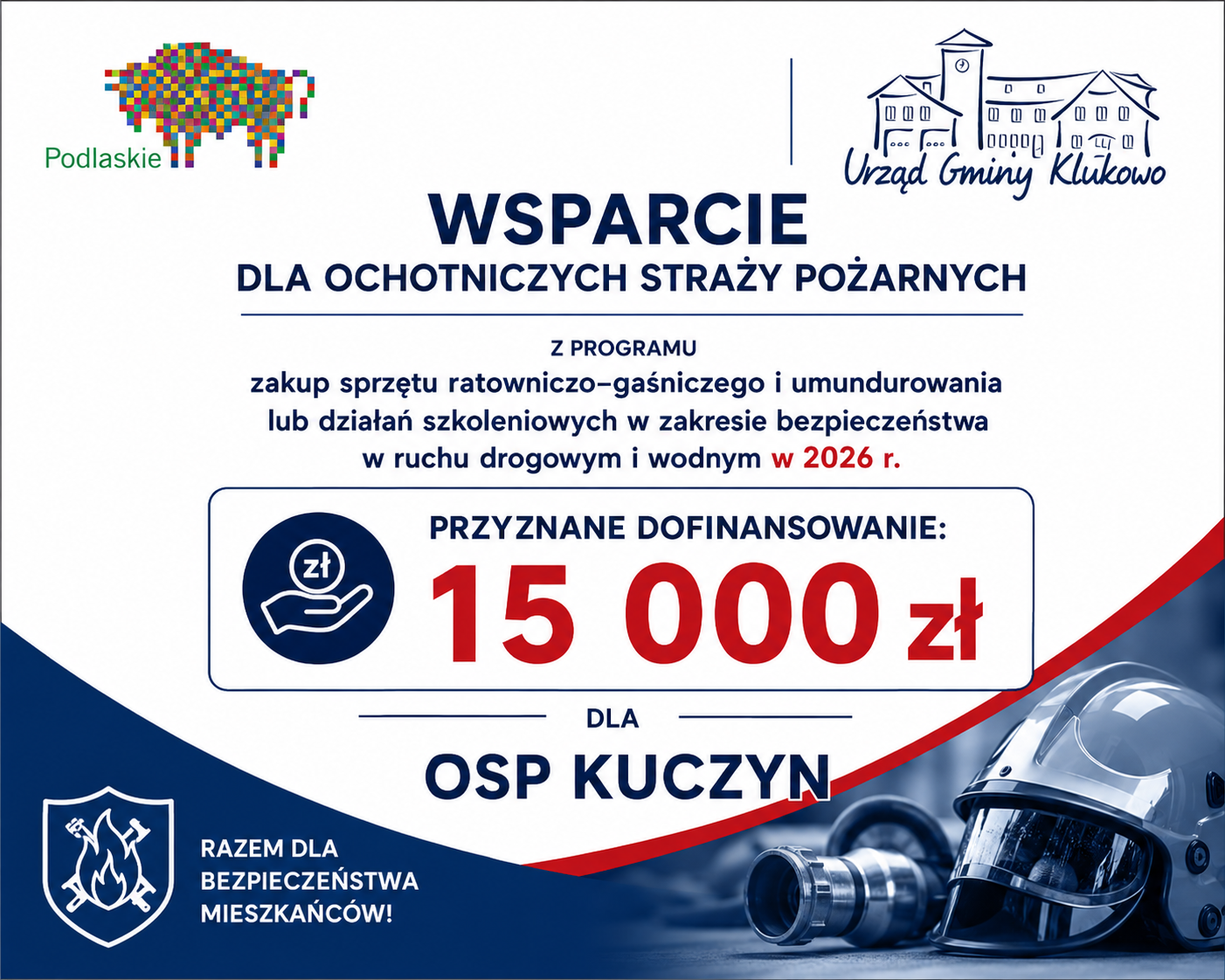 15 000 zł dofinansowania na zakup sprzętu dla jednostki OSP Kuczyn