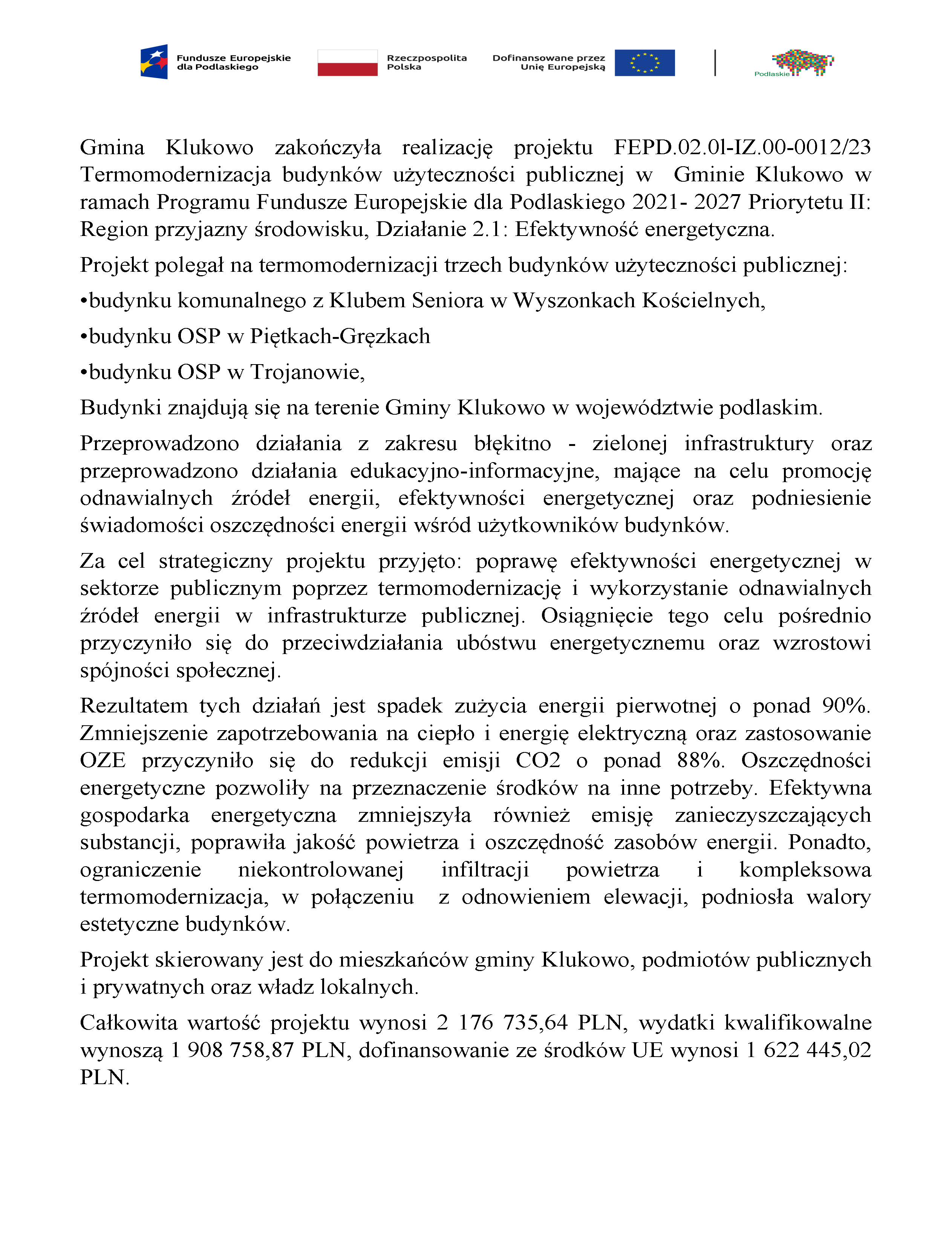 Termomodernizacja budynków użyteczności publicznej w Gminie Klukowo