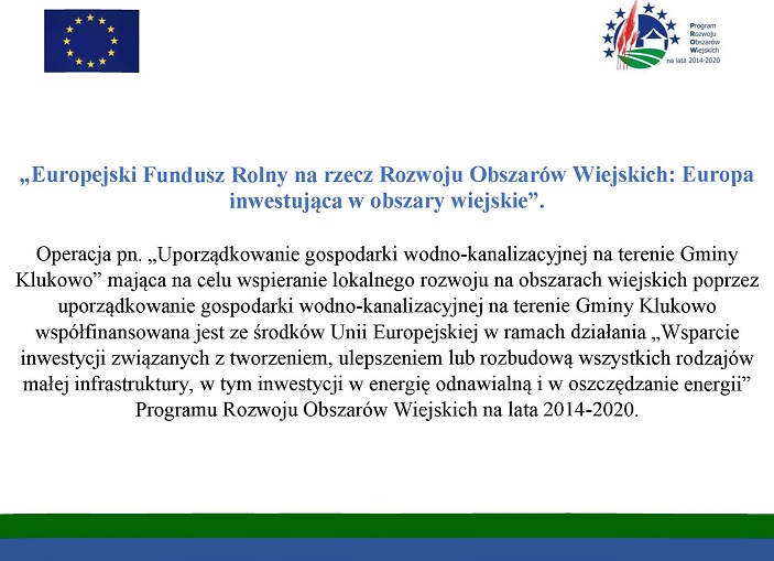 Podpisanie umowy w ramach PROW na „Uporządkowanie gospodarki wodno-kanalizacyjnej na terenie Gminy Klukowo”